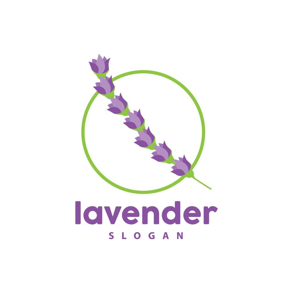 lavendel- logotyp, enkel elegant lila blomma växt vektor, hälsning kort design, baner, blomma prydnad, lavendel- hand dragen bröllop, ikon symbol illustration vektor