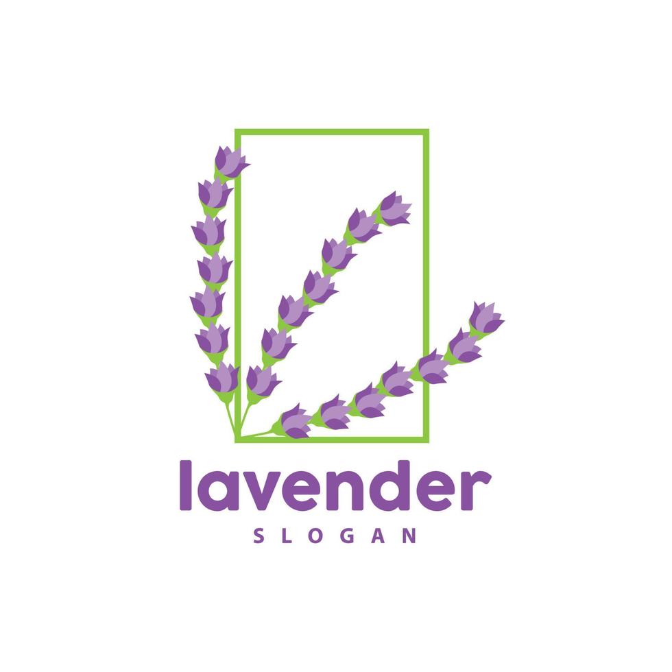 lavendel- logotyp, enkel elegant lila blomma växt vektor, hälsning kort design, baner, blomma prydnad, lavendel- hand dragen bröllop, ikon symbol illustration vektor