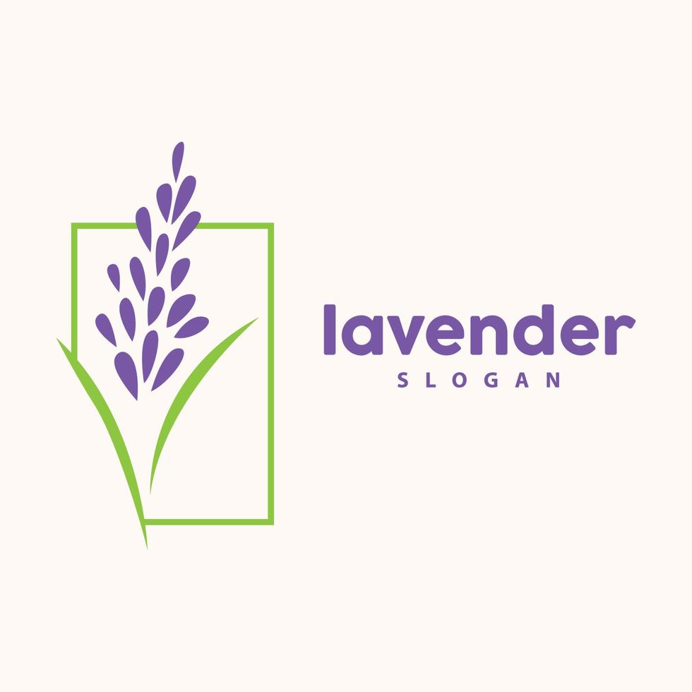 lavendel- logotyp, enkel elegant lila blomma växt vektor, hälsning kort design, baner, blomma prydnad, lavendel- hand dragen bröllop, ikon symbol illustration vektor