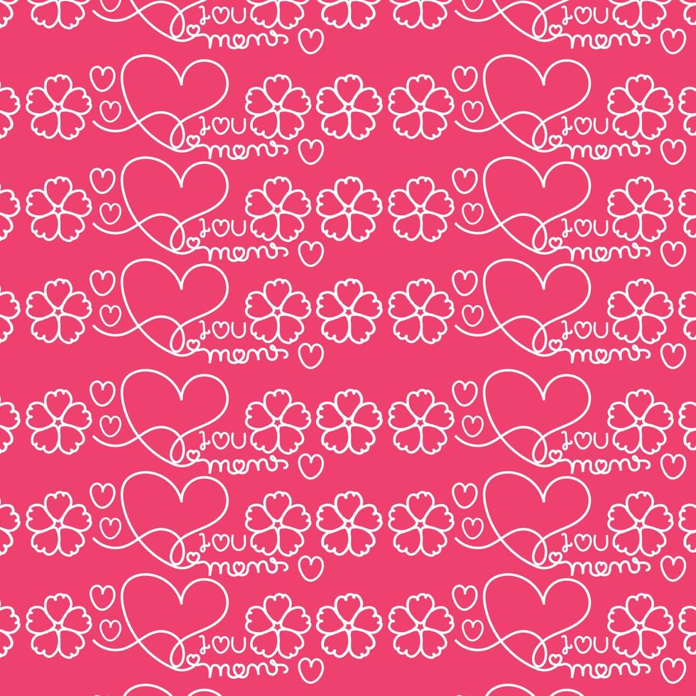 nahtlos Mütter Tag Muster, ich Liebe Sie Mutter, Mama, Mama immer, Beschriftung Wörter mit Herz Mutter Tag wiederholen Muster, glücklich Mütter Tag Geschenk nahtlos Wort Muster, Textilien Stoff Rosa Hintergrund vektor