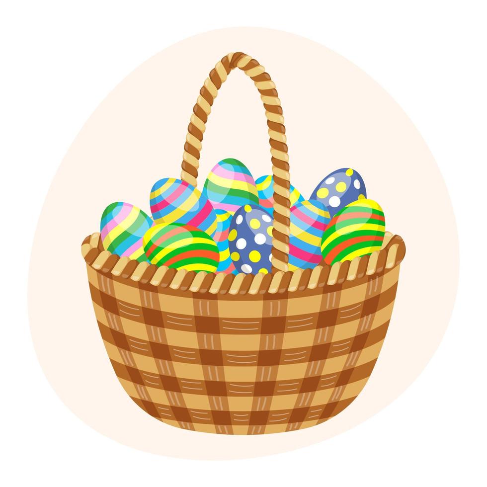 korg- korg med påsk ägg. färgrik påsk illustration, hälsning kort, vektor