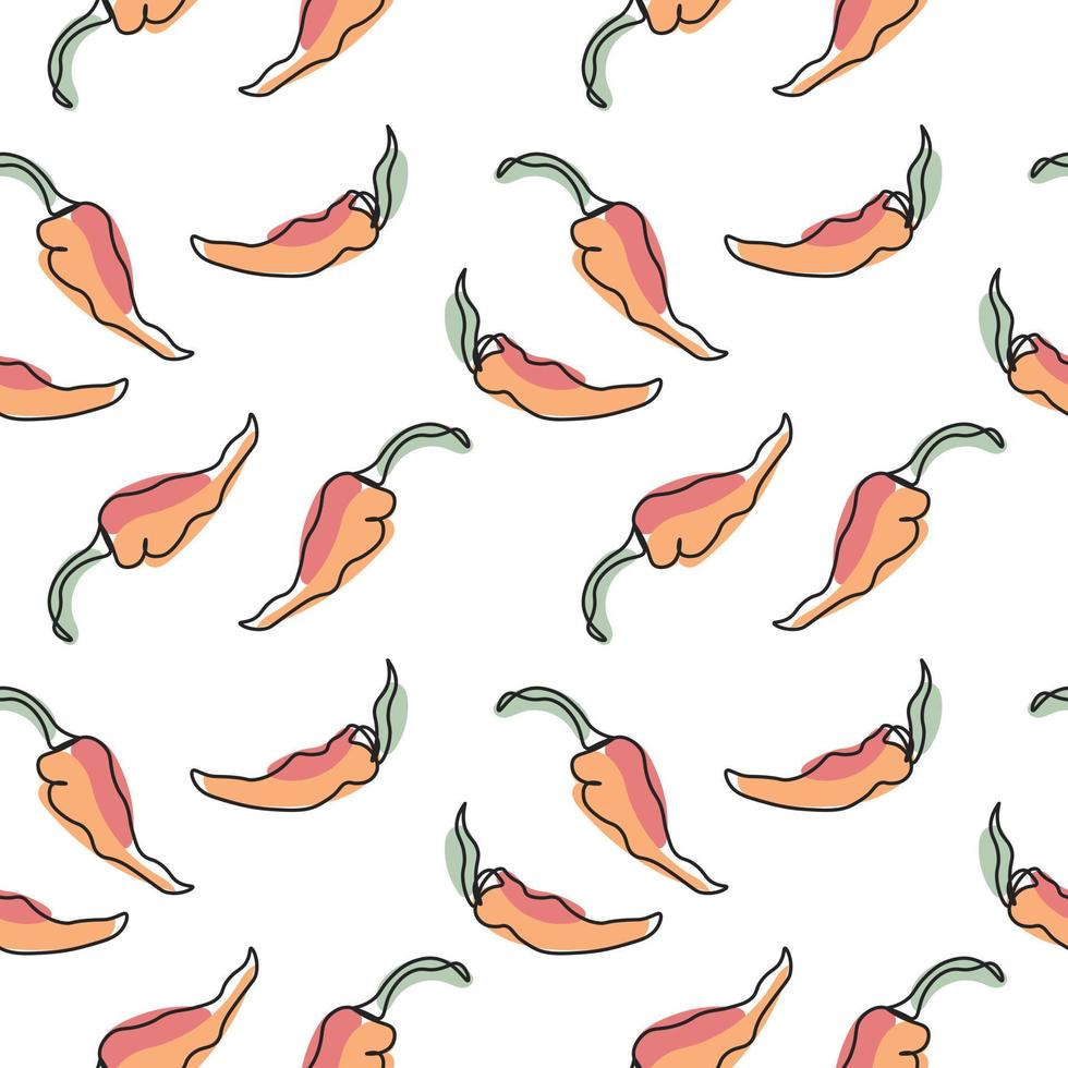 nahtlos Muster von Gemüse, linear Chili Pfeffer mit Pastell- Farben auf ein Weiß Hintergrund. Hintergrund, drucken, Textil, Vektor