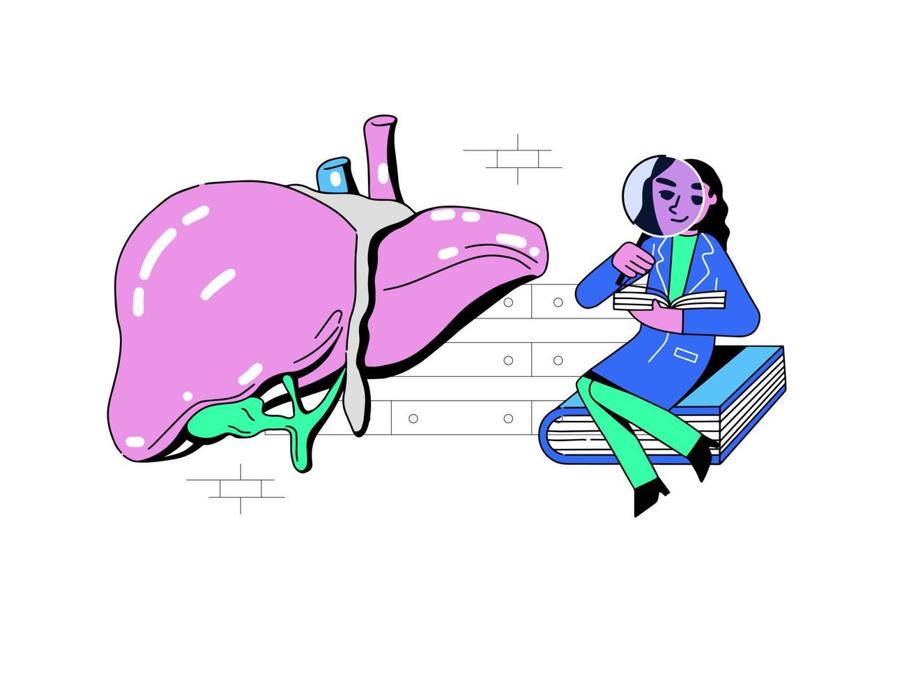 de läkare undersöker de stor lungorna. vektor illustration i nybrutalism stil. lungläkare utför forskning på de lungorna. sjuksköterska står och innehar en snapshot skanna