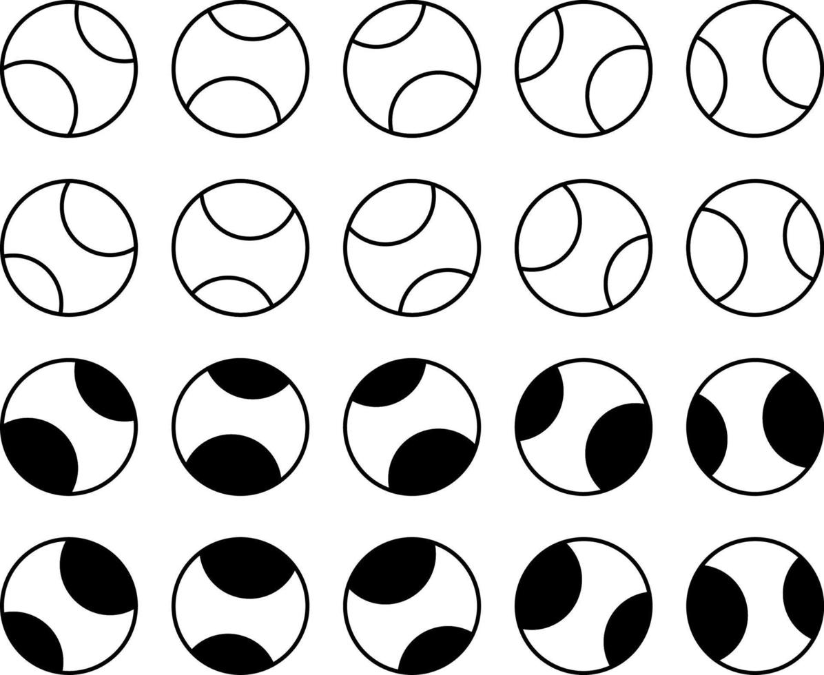 tennis boll ikoner i vinklar. vektor illustration isolerat på vit bakgrund.