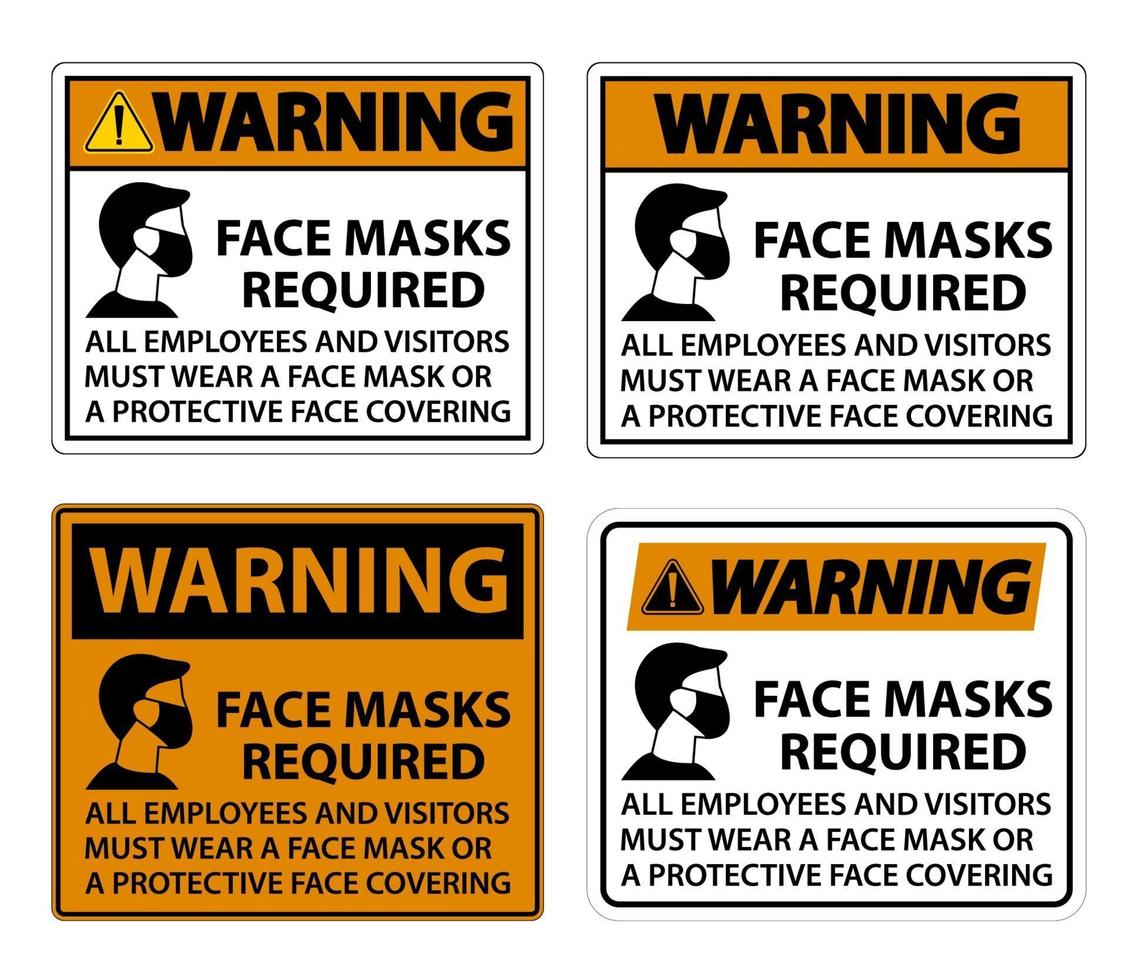 varning ansiktsmasker krävs tecken på vit bakgrund vektor