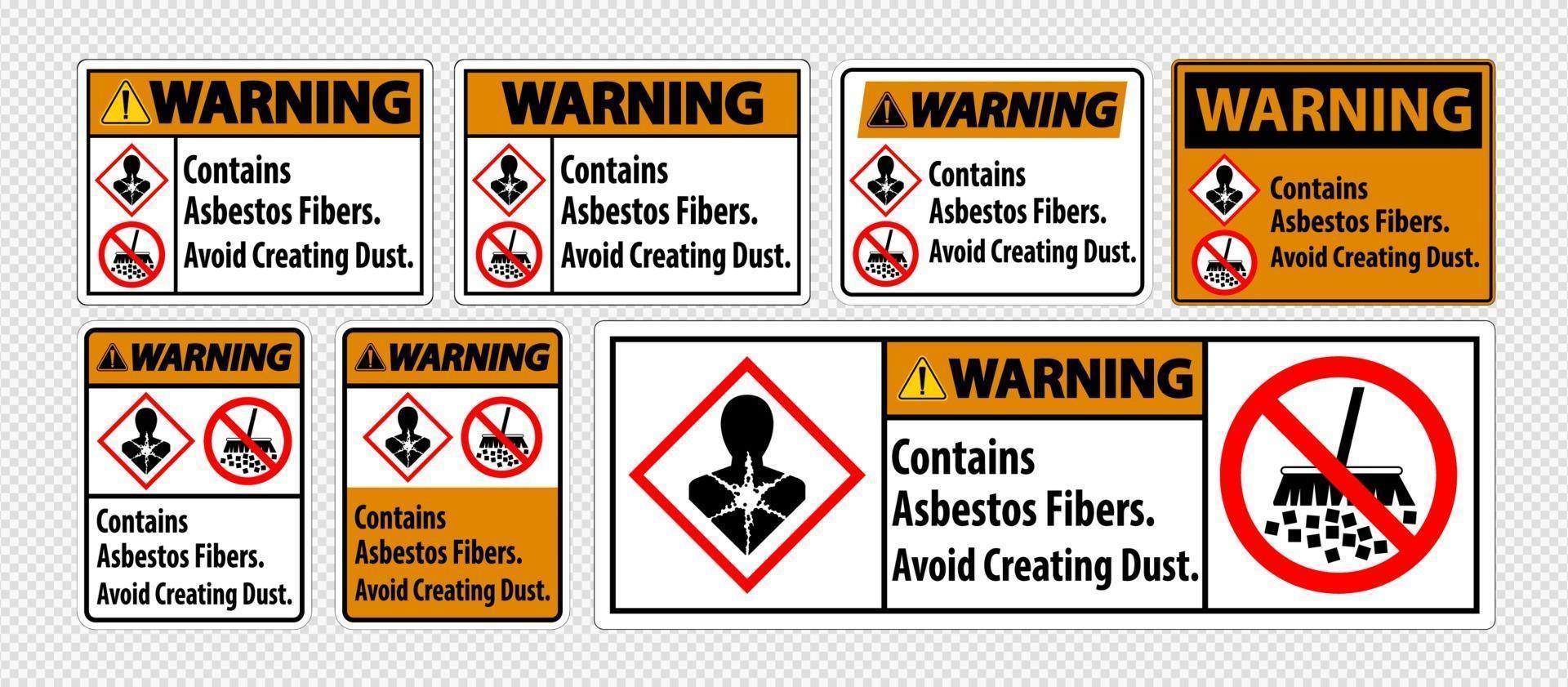 Warnschild enthält Asbestfasern, um Staubbildung zu vermeiden vektor