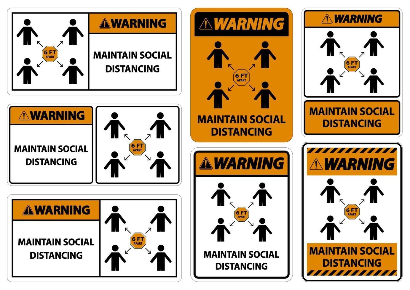 varning upprätthålla social distansering stanna 6ft från varandra tecken coronavirus covid 19 tecken vektor