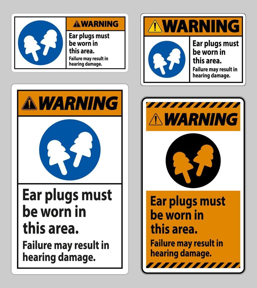In diesem Bereich müssen Warnschild-Ohrstöpsel getragen werden. Ein Ausfall kann zu Hörschäden führen vektor