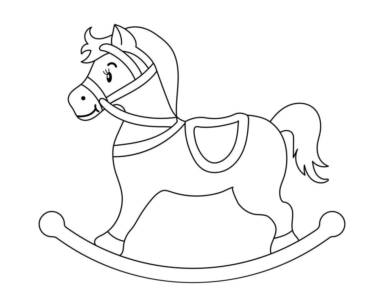 gungande häst, barns leksak. översikt teckning för barns färg bok, skiss. illustration, vektor