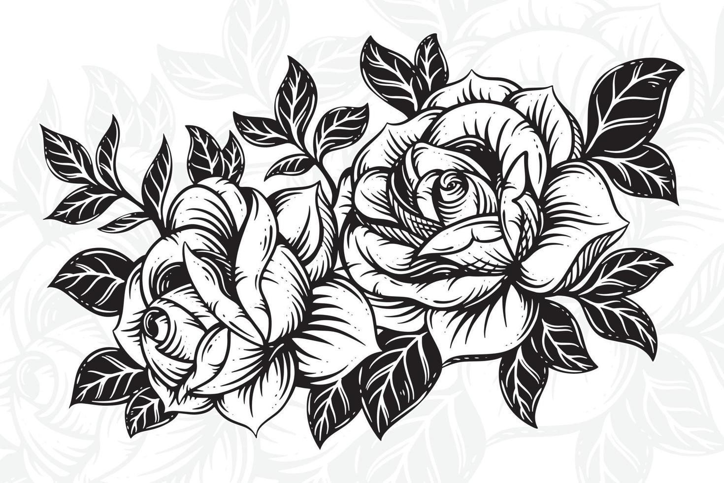 årgång skön blommor reste sig element blommor bukett stam för tatuering hand dragen stil vektor