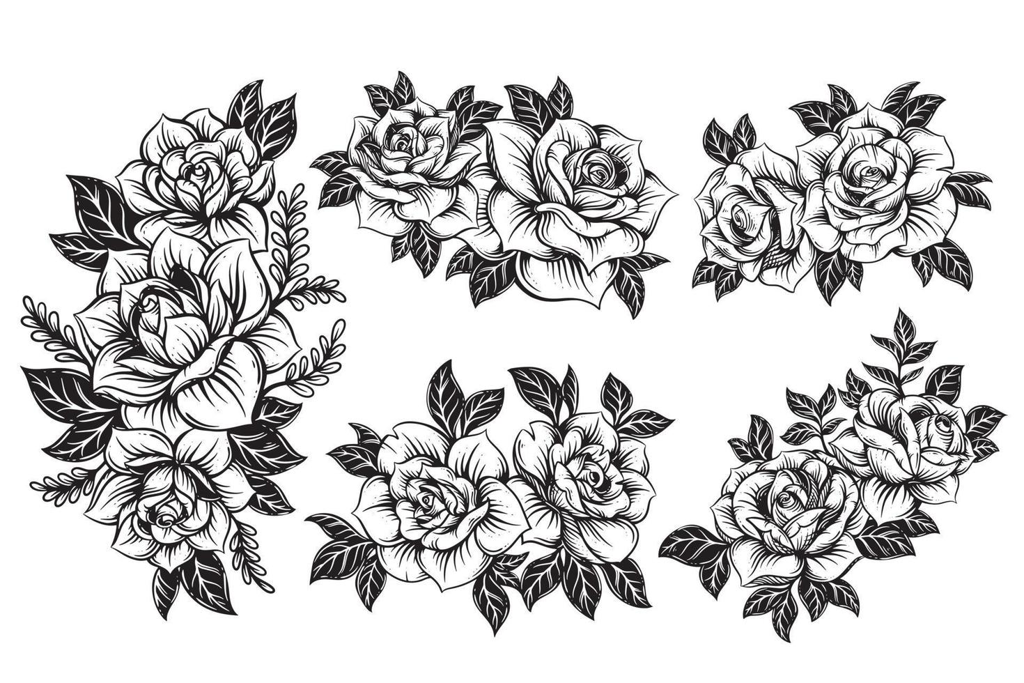 Jahrgang schön Blumen Rose Elemente Blumen Strauß Stengel zum tätowieren Hand gezeichnet Stil vektor