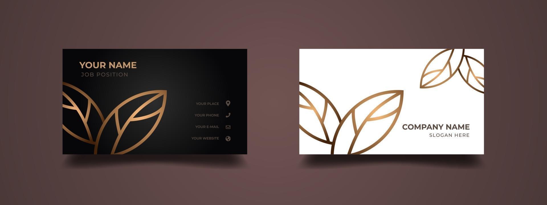 elegant visitkortsdesign med guldlinjer bladmönster. abstrakt lyxig bakgrund med svartvitt i dubbelsidig. vektorillustration redo att skriva ut. vektor
