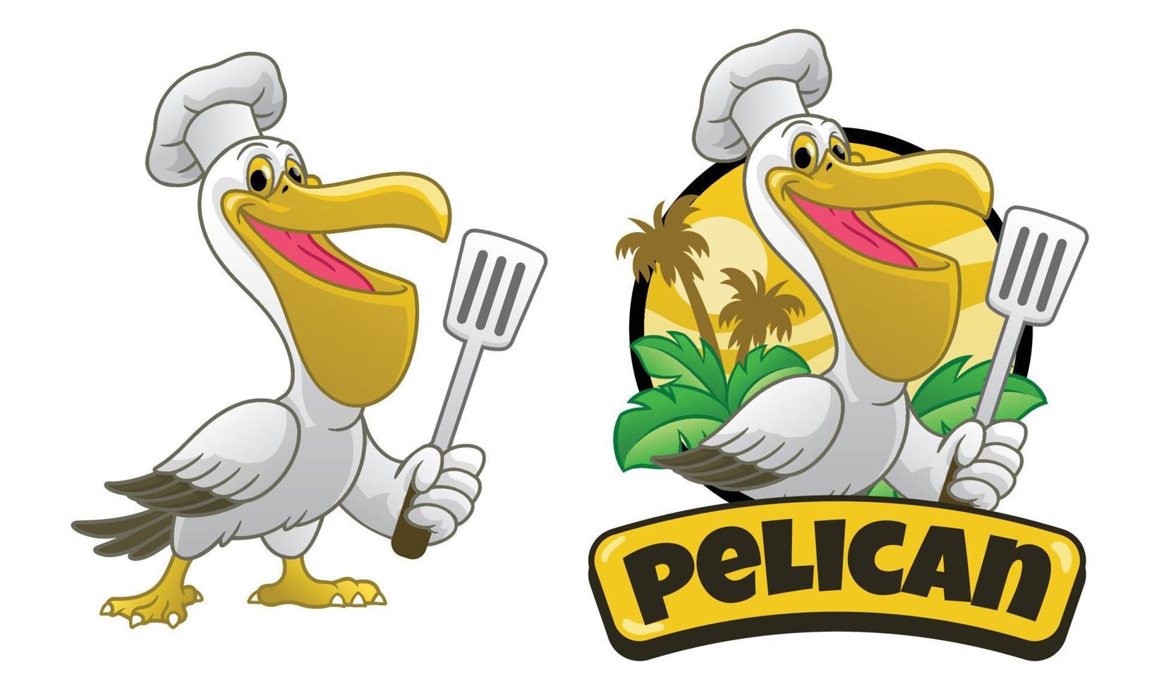 Pelikan Karikatur Koch halten das Spatel vektor