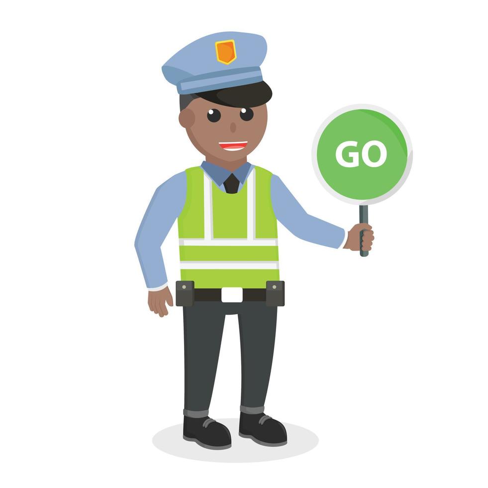 der Verkehr Polizei afrikanisch halten gehen Zeichen Design Charakter auf Weiß Hintergrund vektor