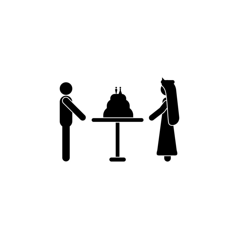 Jungvermählten und Hochzeit Kuchen Vektor Symbol Illustration