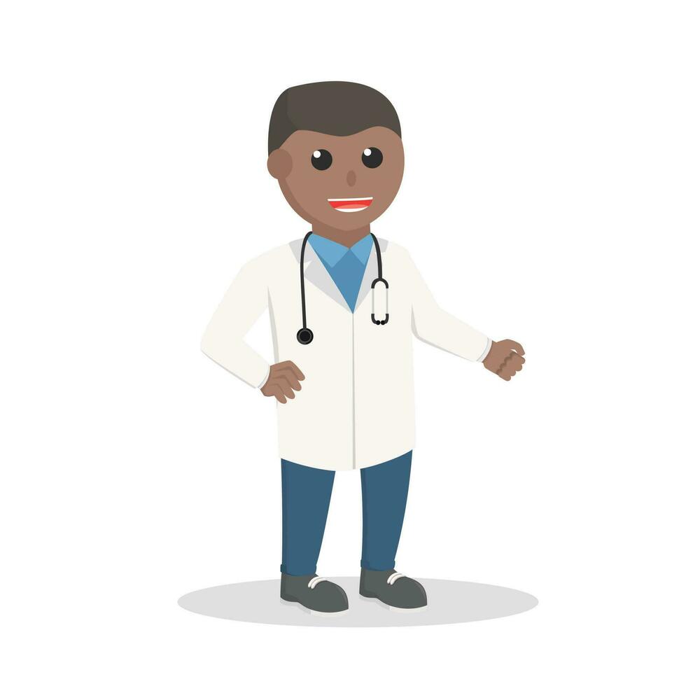 Arzt afrikanisch mit ein Stethoskop Design Charakter auf Weiß Hintergrund vektor
