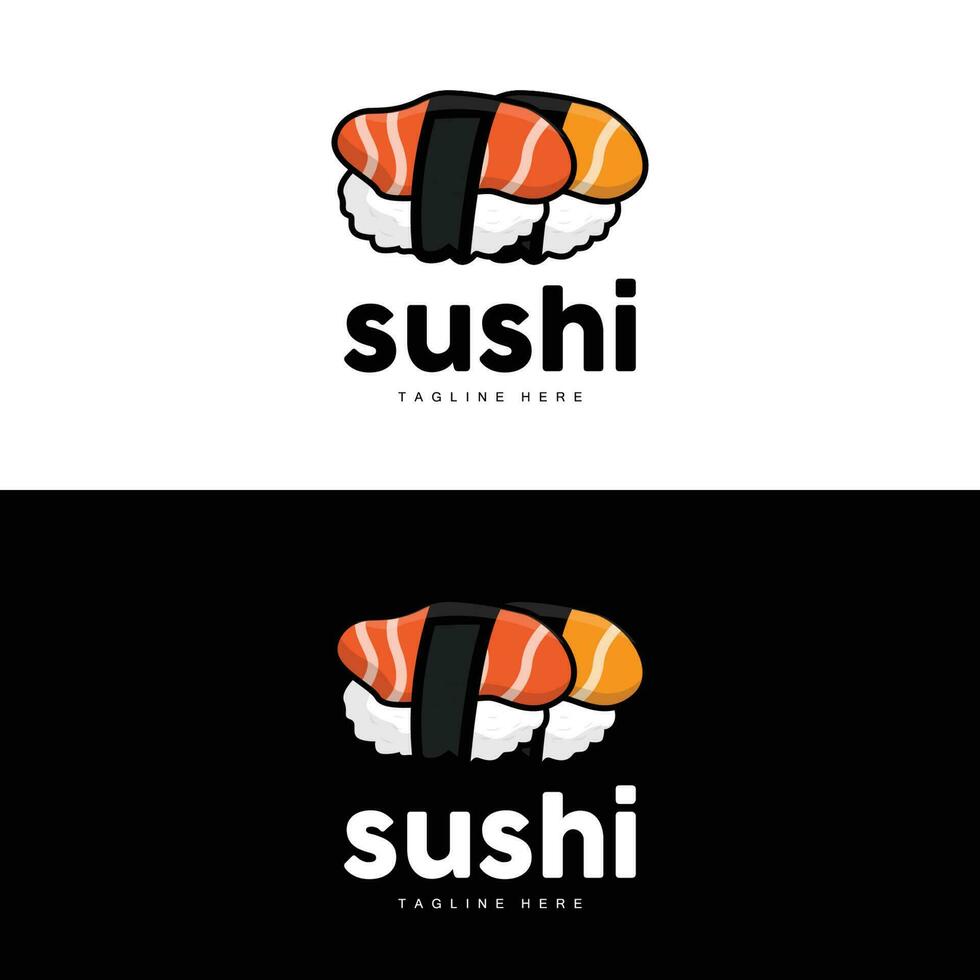 sushi logotyp, japansk snabb mat design, vektor ikon mall symbol