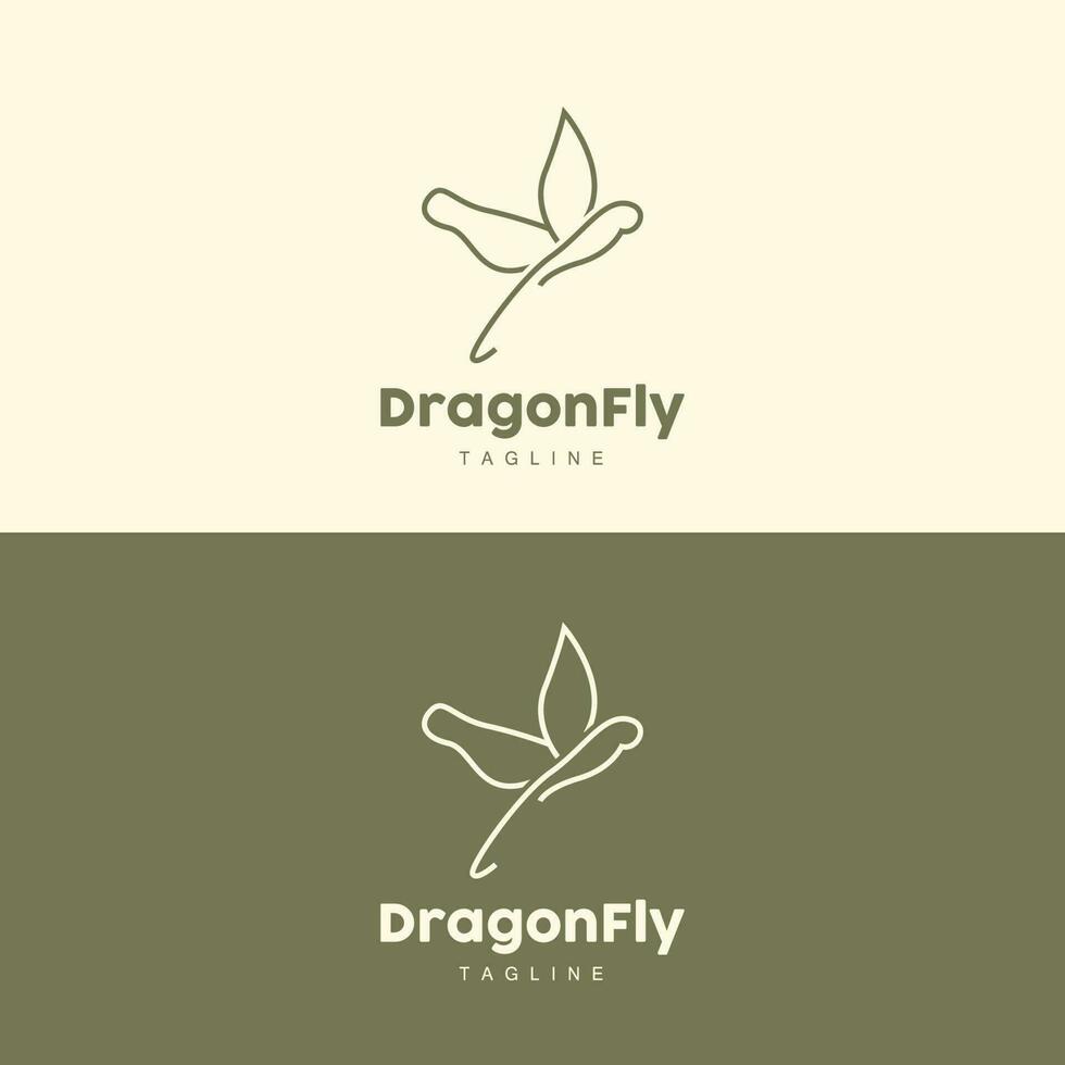 trollslända logotyp, flygande djur- design, vektor enkel linje stil, ikon symbol illustration