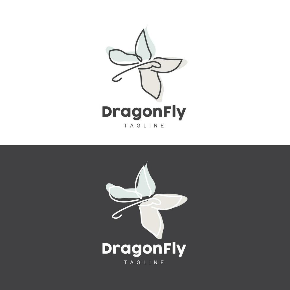 Libelle Logo, fliegend Tier Design, Vektor einfach Linie Stil, Symbol Symbol Illustration