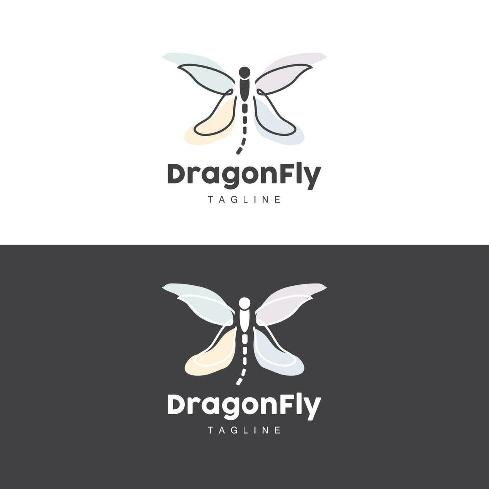 Libelle Logo, fliegend Tier Design, Vektor einfach Linie Stil, Symbol Symbol Illustration