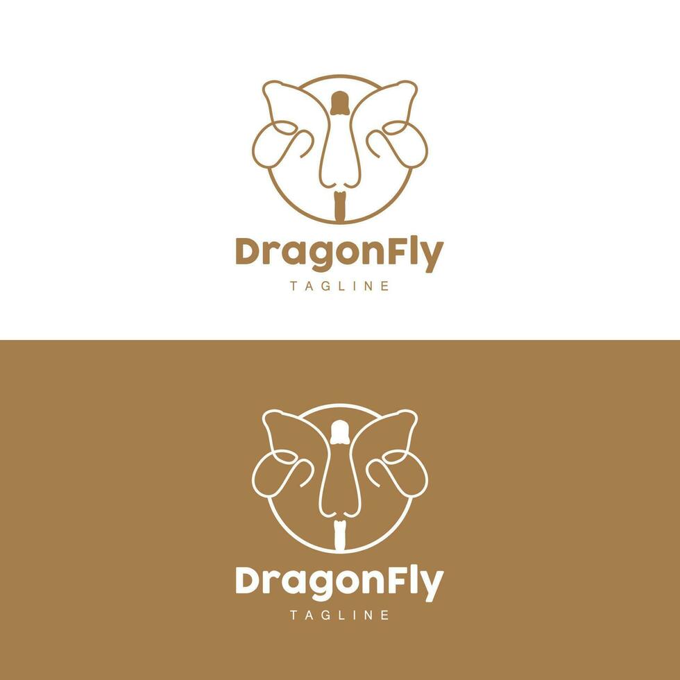 trollslända logotyp, flygande djur- design, vektor enkel linje stil, ikon symbol illustration