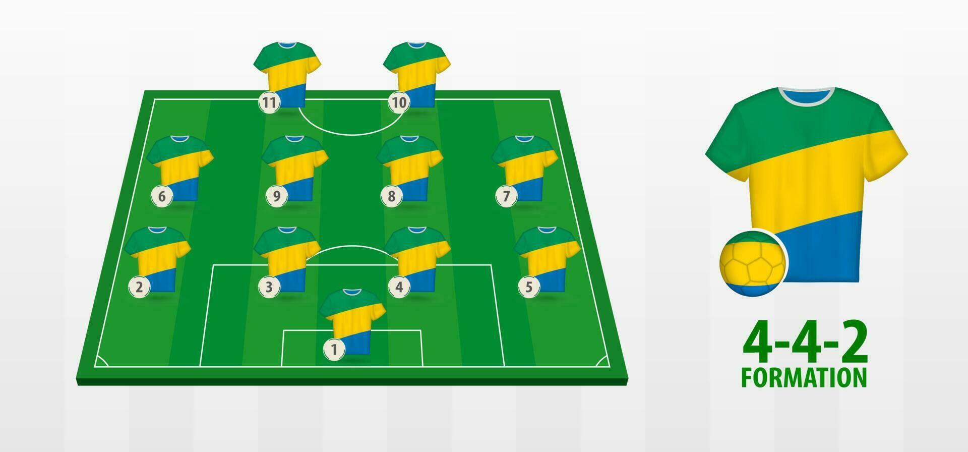 gabon National Fußball Mannschaft Formation auf Fußball Feld. vektor