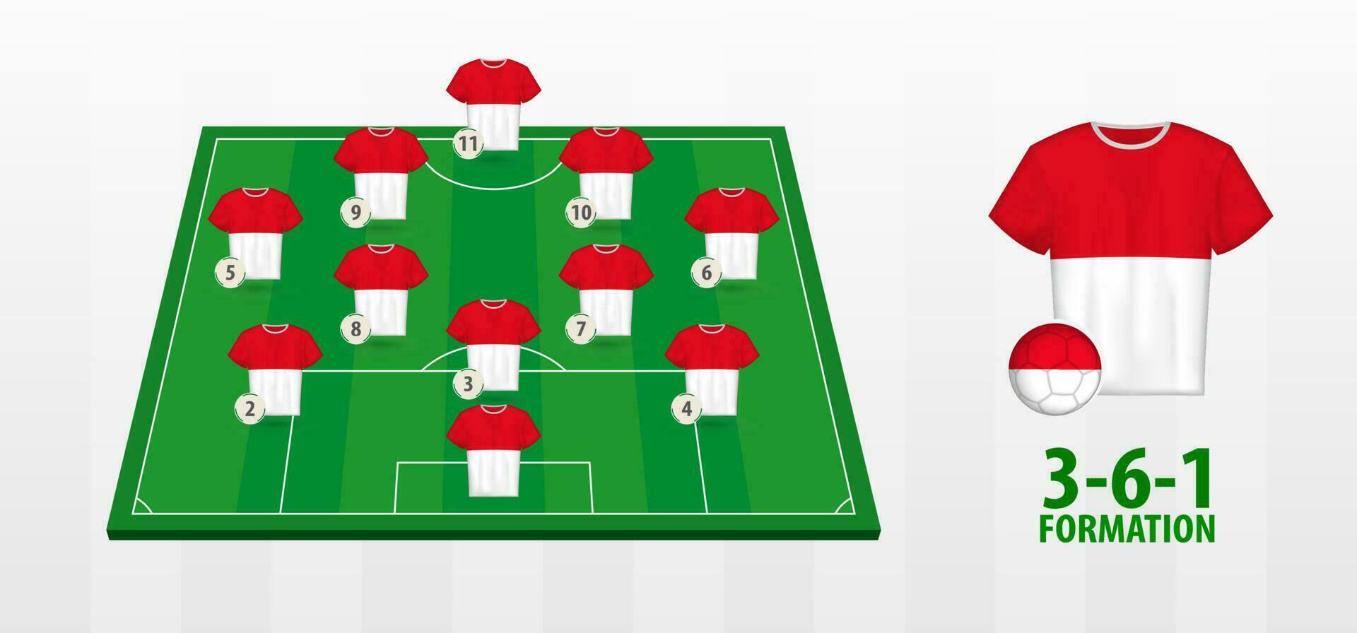 Indonesien National Fußball Mannschaft Formation auf Fußball Feld. vektor