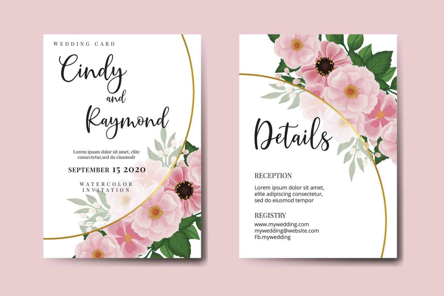 Hochzeit Einladung Rahmen Satz, Blumen- Aquarell Digital Hand gezeichnet Rosa Blume Design Einladung Karte Vorlage vektor