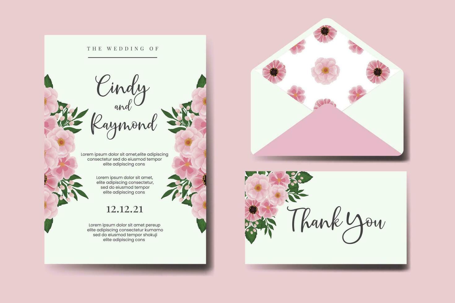 Hochzeit Einladung Rahmen Satz, Blumen- Aquarell Digital Hand gezeichnet Rosa Blume Design Einladung Karte Vorlage vektor