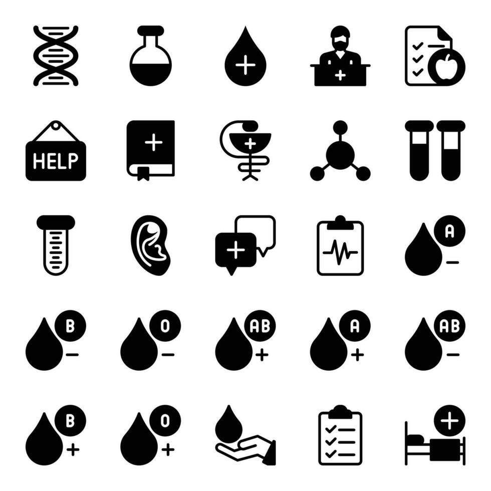 glyf ikoner för medicinsk sjukvård. vektor