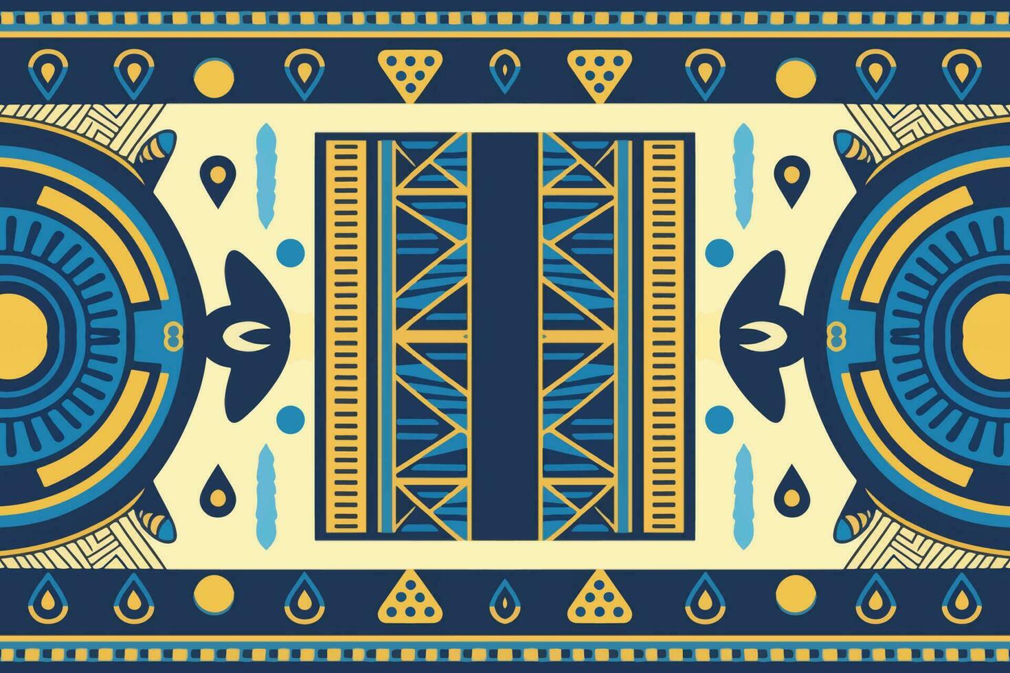 ägyptisch Muster Gelb und Blau Hintergrund. abstrakt traditionell Volk alt uralt Antiquität Stammes- ethnisch Grafik Linie. aufwendig elegant Luxus Jahrgang retro Stil. Textur Textil- Stoff ethnisch Ägypten. vektor