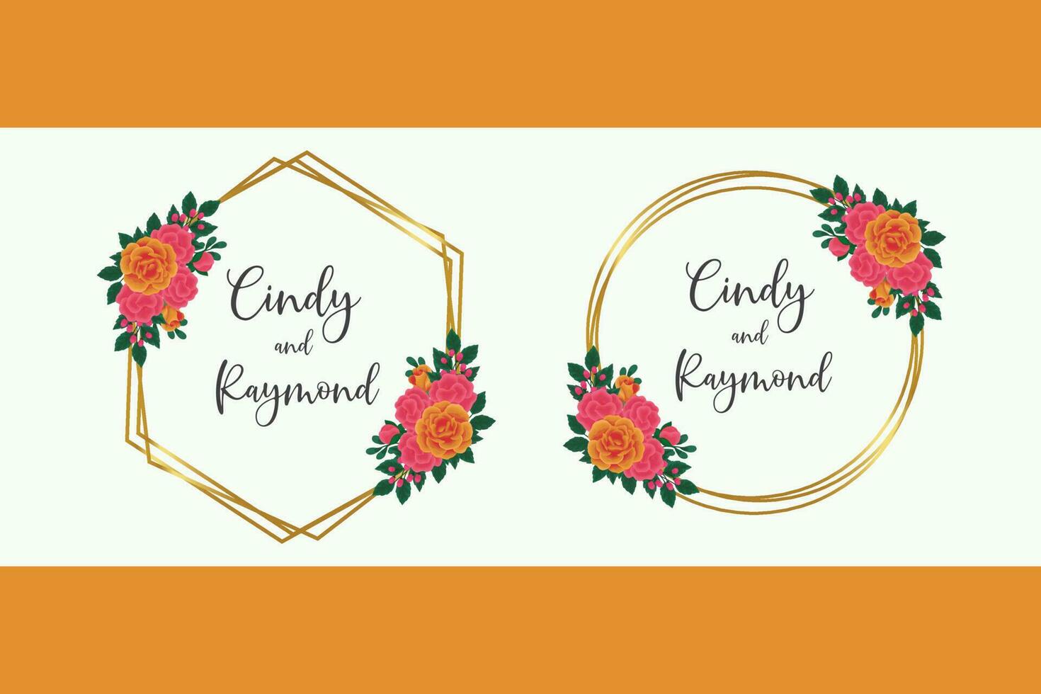 Hochzeit Einladung Rahmen Satz, Blumen- Aquarell Digital Hand gezeichnet Orange Rose Blume Design Einladung Karte Vorlage vektor