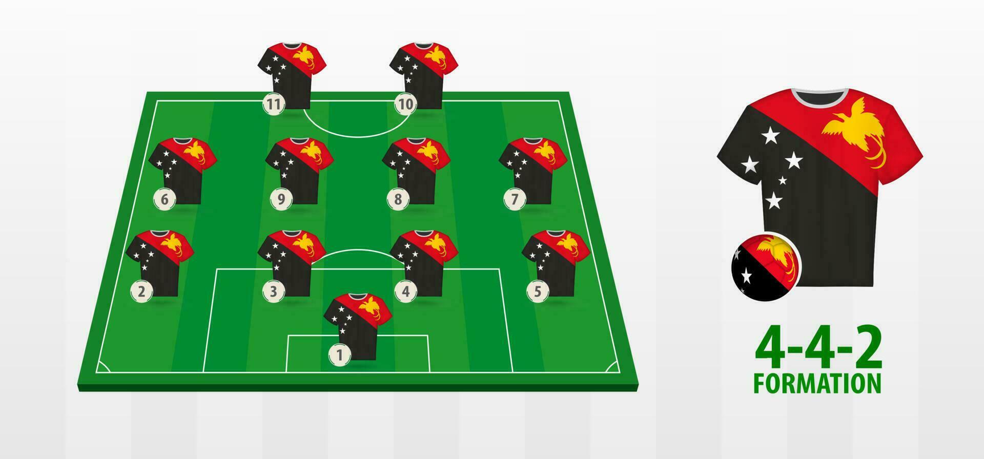 Papua Neu Guinea National Fußball Mannschaft Formation auf Fußball Feld. vektor