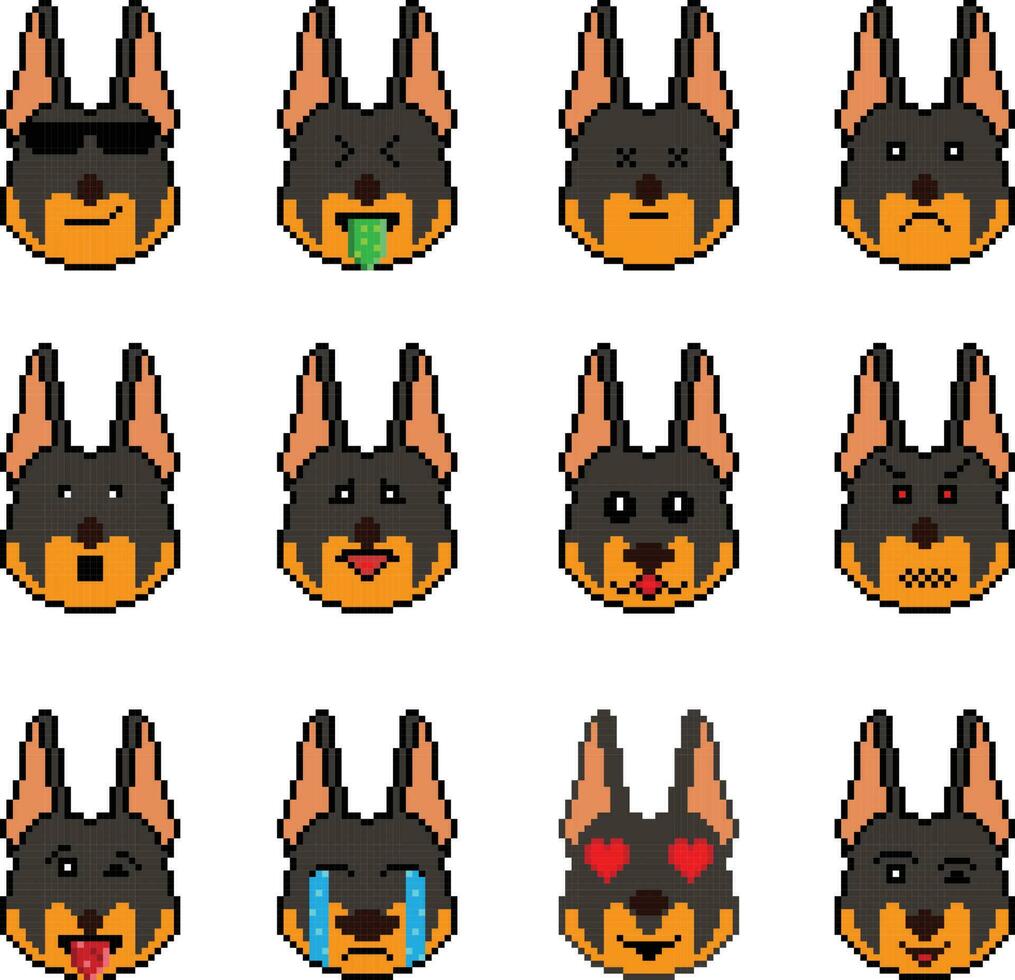 das Hund Pixel Emoji Emoticon Sammlung vektor