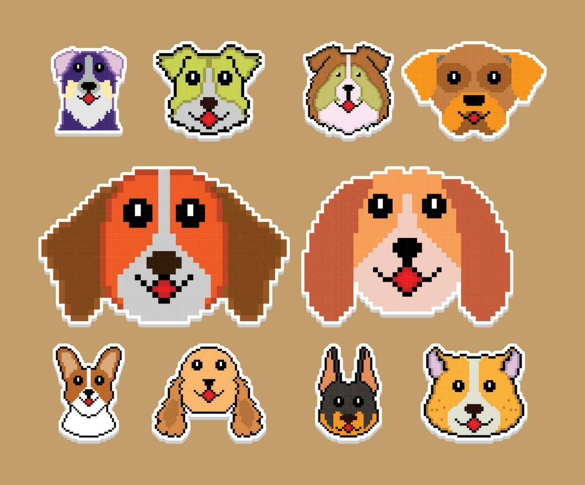 de hund pixel klistermärke emoji uttryckssymbol samling vektor