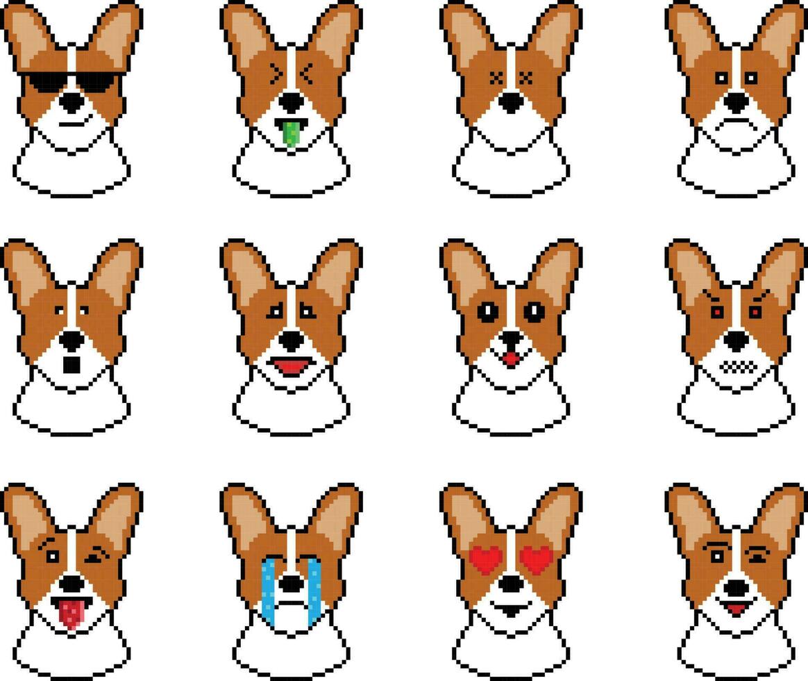 das Hund Pixel Emoji Emoticon Sammlung vektor