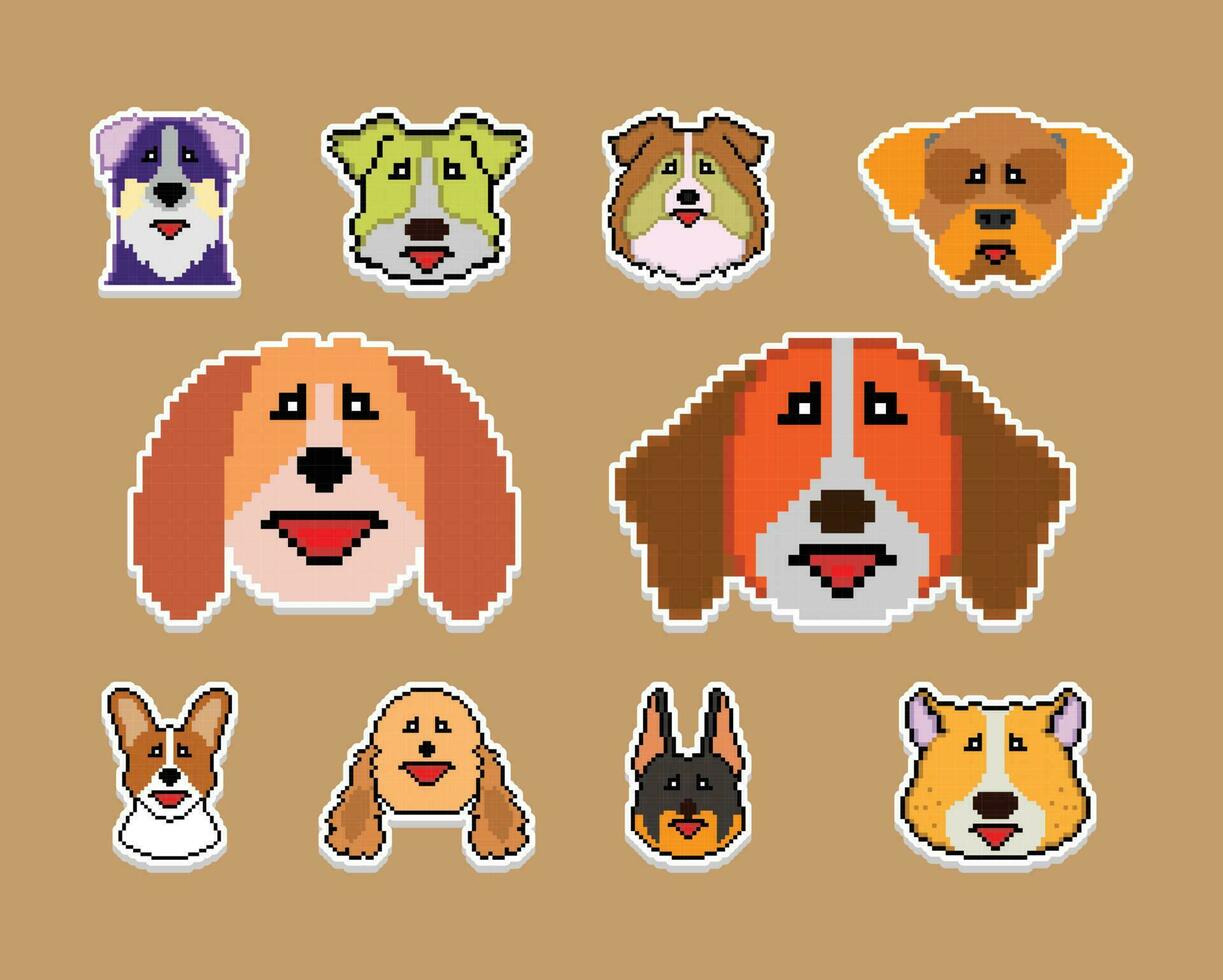 das Hund Pixel Aufkleber Emoji Emoticon Sammlung vektor