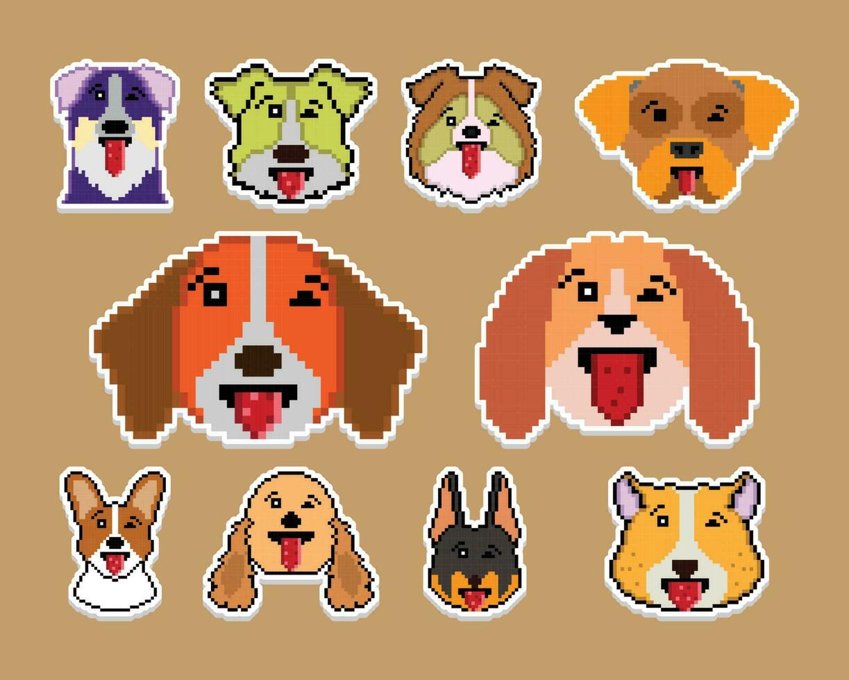 das Hund Pixel Aufkleber Emoji Emoticon Sammlung vektor