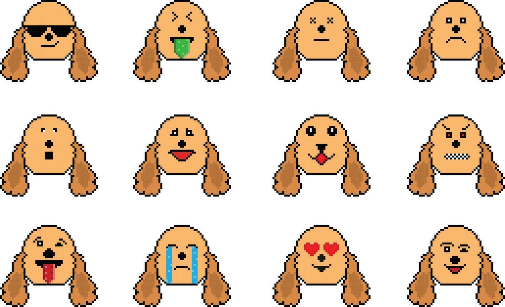 das Hund Pixel Emoji Emoticon Sammlung vektor