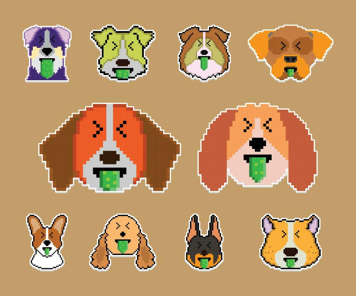 das Hund Pixel Aufkleber Emoji Emoticon Sammlung vektor