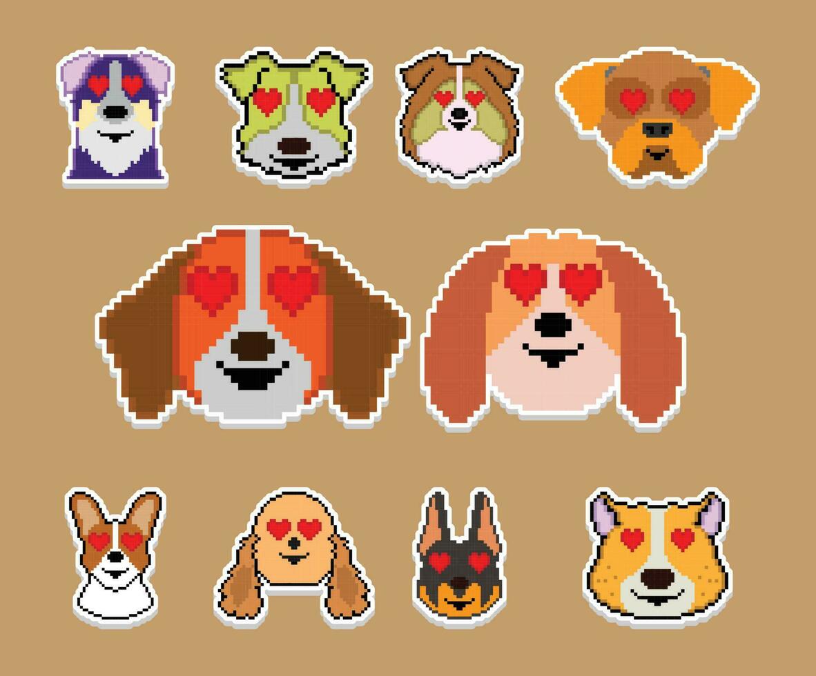 de hund pixel klistermärke emoji uttryckssymbol samling vektor