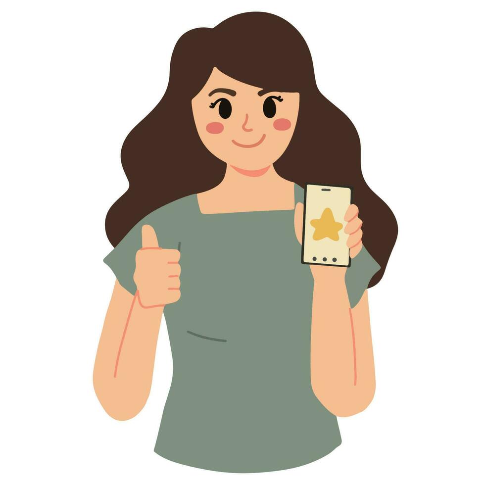 en porträtt av kvinna ger Bra betyg på mobil app illustration vektor