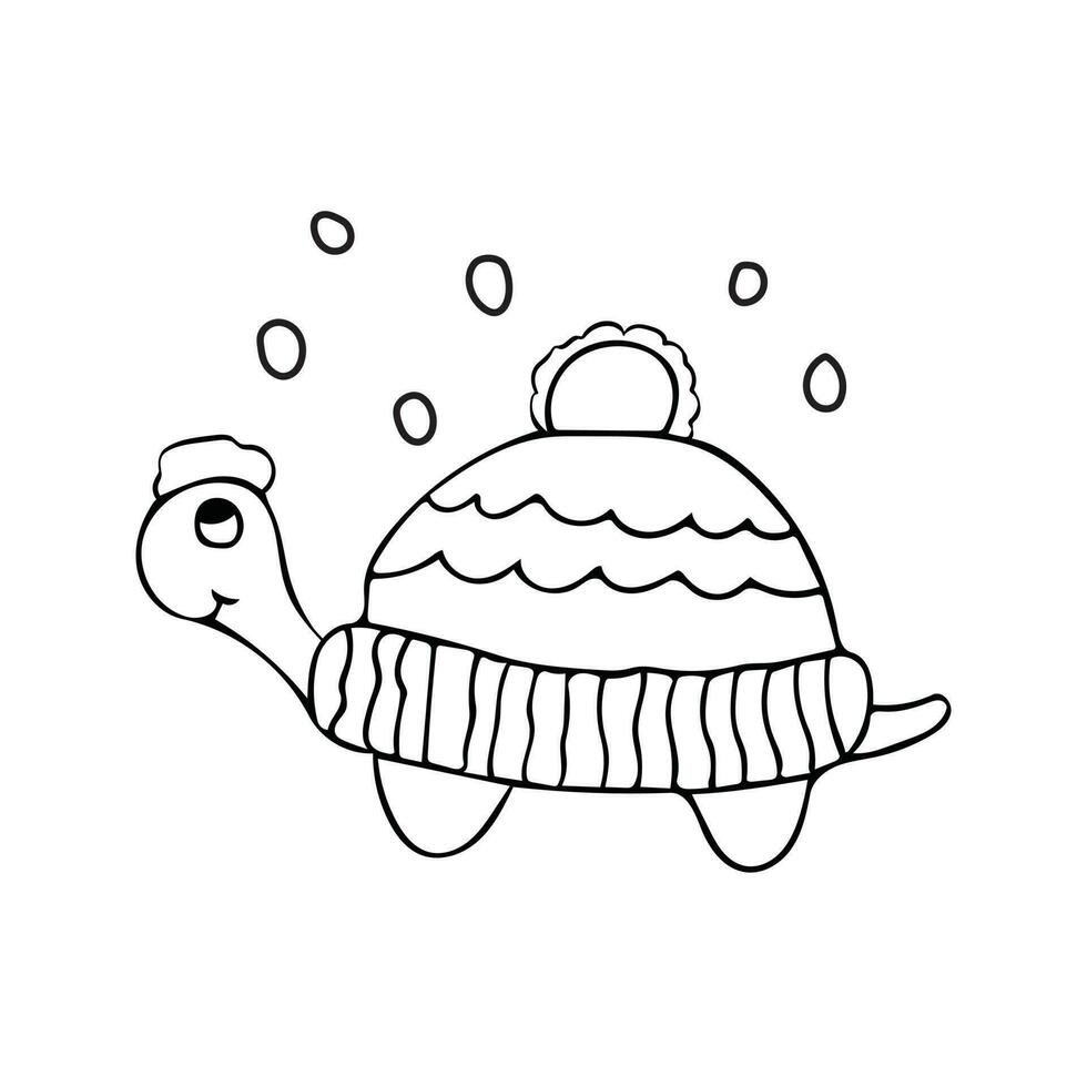 Hand gezeichnet Kinder Zeichnung süß Schildkröte tragen Mütze Karikatur Maskottchen Charakter Vektor Illustration Farbe Kinder Karikatur Clip Art