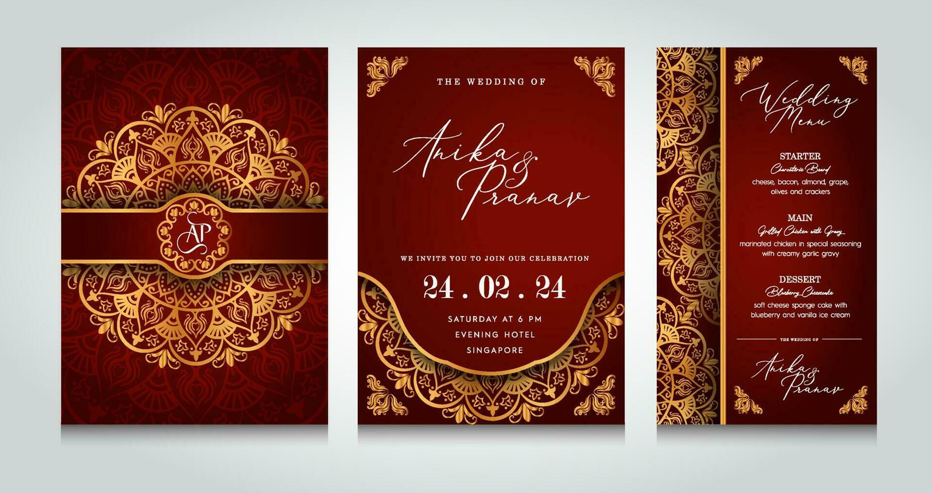 Luxus indisch Hochzeit Einladung Vorlage mit Mandala Muster vektor