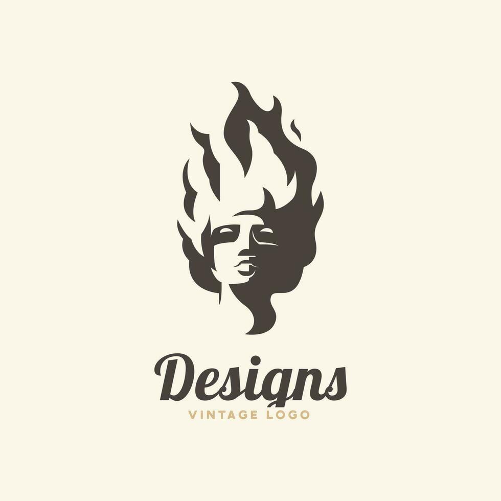brand mänsklig logotyp design inspiration, mänsklig med brand hår silhuett. vektor