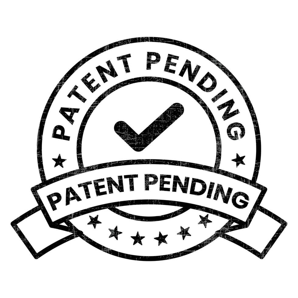 patentiert Briefmarke Vektor, Patent steht aus Abzeichen, Siegel, Logo, Etikett, Emblem, Siegel, mit Tick prüfen Kennzeichen und Grunge bewirken zum Entscheidung Zweck Vektor Illustration schwarz und Weiß