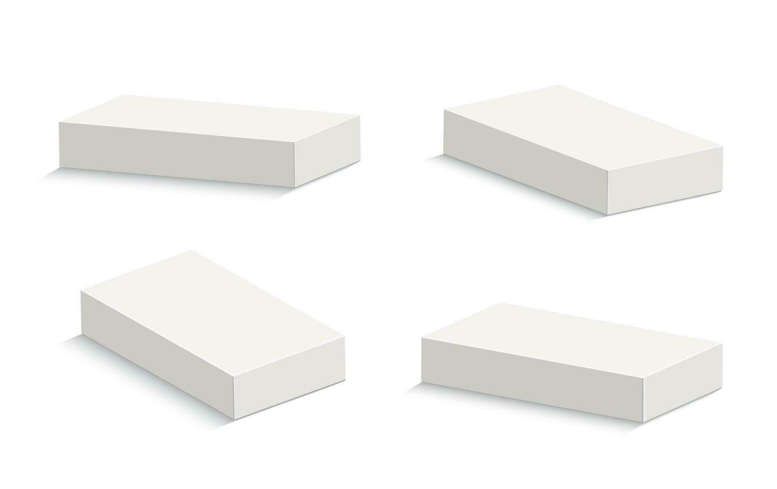 Weiß Karton Paket Box Vorlage. realistisch leeren Box Attrappe, Lehrmodell, Simulation zum Produkt Verpackung isoliert auf Weiß Hintergrund. Vektor Illustration