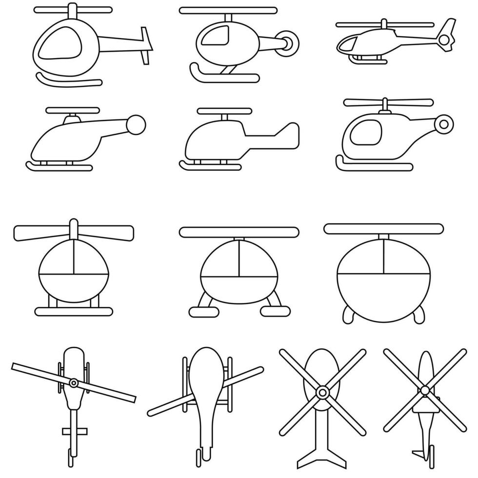Hubschrauber Vektor Symbol Satz. Flugzeug Illustration Zeichen Sammlung. fliegen Symbol. Fluggesellschaft Logo isoliert auf Weiß Hintergrund.