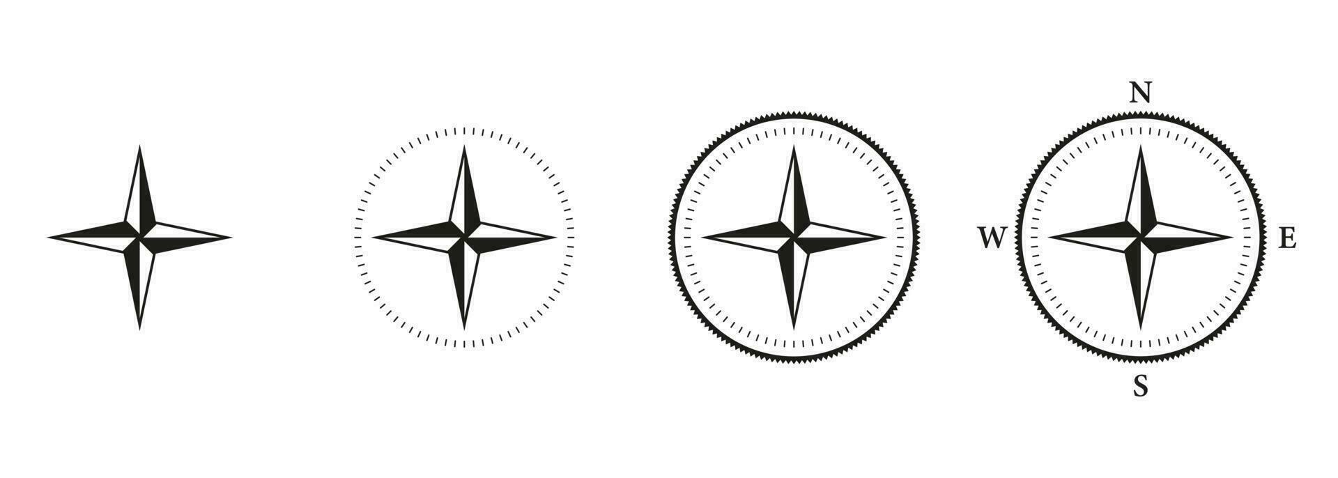 Norden, Süd, Westen, Osten Navigation Glyphe Piktogramm. Reise Navigator solide unterzeichnen. Rose Wind Symbol. Kompass Silhouette Symbol Satz. Geographisches Positionierungs System zum Reise. Abenteuer Ausrüstung. isoliert Vektor Illustration.