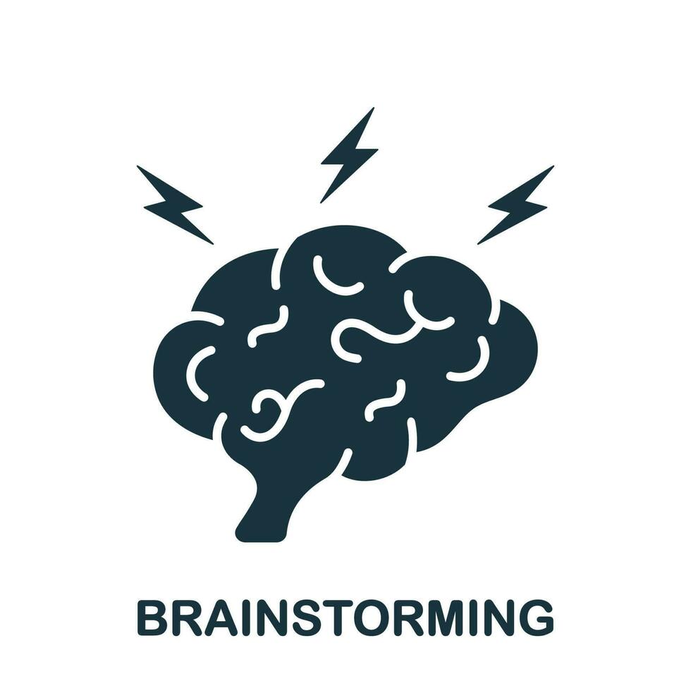 mänsklig hjärna med blixt, brainstorming begrepp silhuett ikon. spåna glyf piktogram. tror handla om kreativ aning fast tecken. intellektuell bearbeta symbol. isolerat vektor illustration.